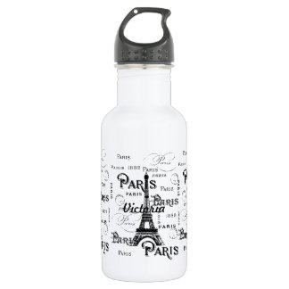 Typography Calligraphy Paris France Eiffel Tower Water Bottle