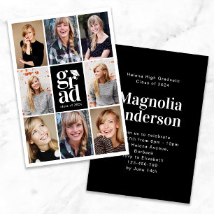 Typography Cap Photo Grid Graduation Invitation