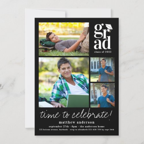 Typography Cap Photos Graduation Invitation