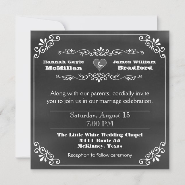 Typography Chalk Board Look Wedding Invitation (Front)