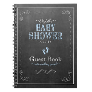 Typography Chalkboard Blue Baby Shower Guest Book