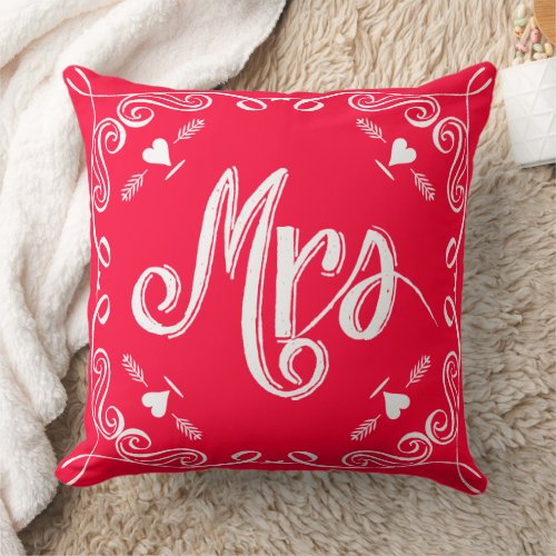 Typography Chalkboard Mrs Brides Pink or Any Color Throw Pillow