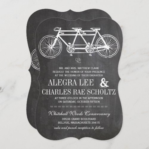 Typography Chalkboard Retro Bicycle Built for Two Invitation