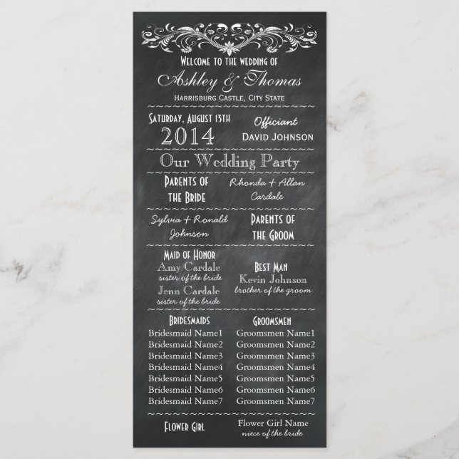 Typography Chalkboard Wedding Programs 2 Maids Hon (Front)
