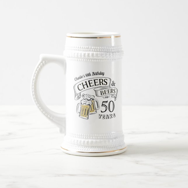 Typography Cheers And Beers Any Age Birthday Beer Stein (Left)