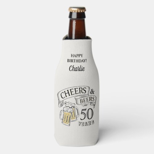 Typography Cheers And Beers Any Age Birthday Bottle Cooler
