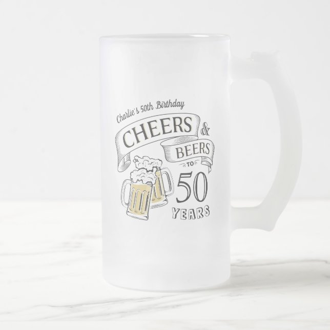 Typography Cheers And Beers Any Age Birthday Frosted Glass Beer Mug (Right)