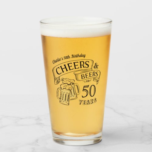 Typography Cheers And Beers Any Age Birthday Glass