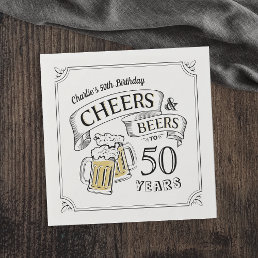 Typography Cheers And Beers Any Age Birthday Napkins