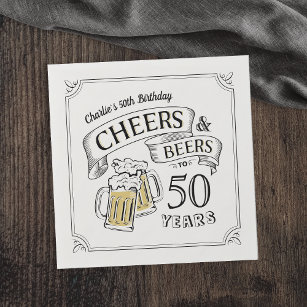 Typography Cheers And Beers Any Age Birthday Napkins