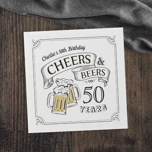 Typography Cheers And Beers Any Age Birthday Napkins (Creator Uploaded)