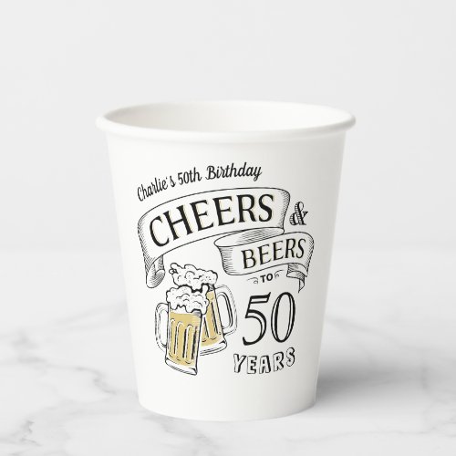 Typography Cheers And Beers Any Age Birthday Paper Cups
