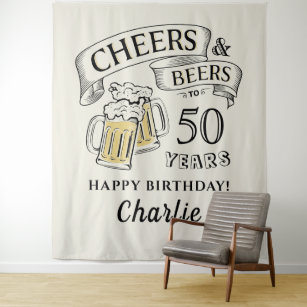 Typography Cheers And Beers Any Age Birthday Tapestry