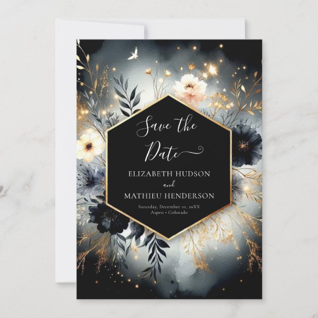 Typography Chic Enchanted Forest Wedding Save The Date (Front)