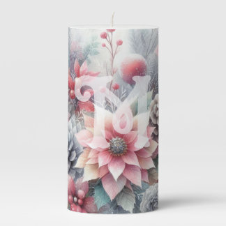 Typography Christmas floral pastel watercolor Pillar Candle