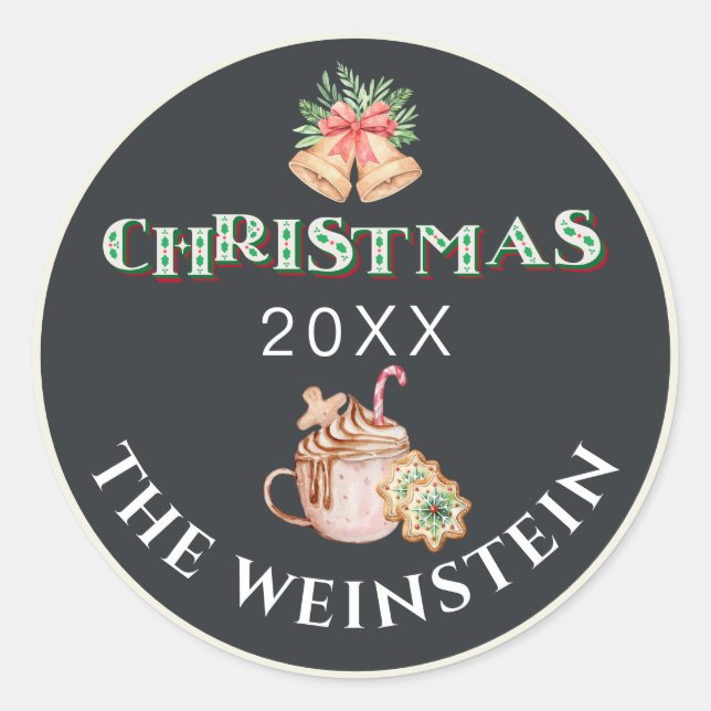Typography Christmas Party Favor Classic Round Sticker (Front)