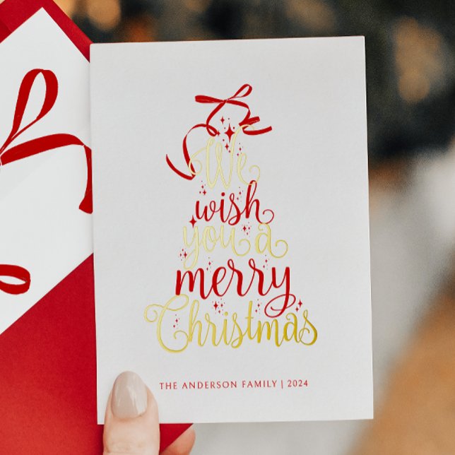 Typography Christmas Tree Foil Holiday Card (Creator Uploaded)