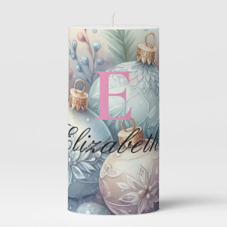 Typography Christmas tree ornaments watercolor Pillar Candle