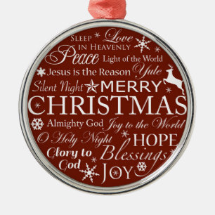 Typography Christmas Words Metal Ornament