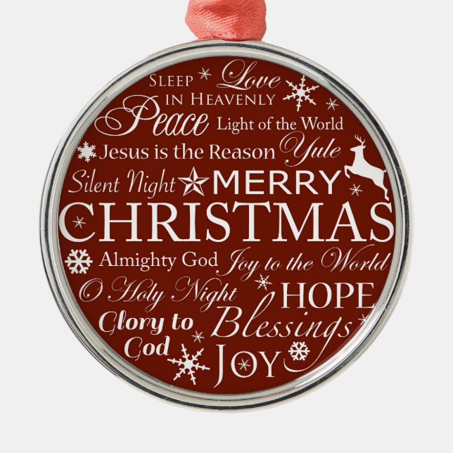 Typography Christmas Words Metal Ornament (Front)