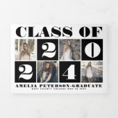 Typography Class of 2024 photo collage black white Tri-Fold Announcement (Cover)