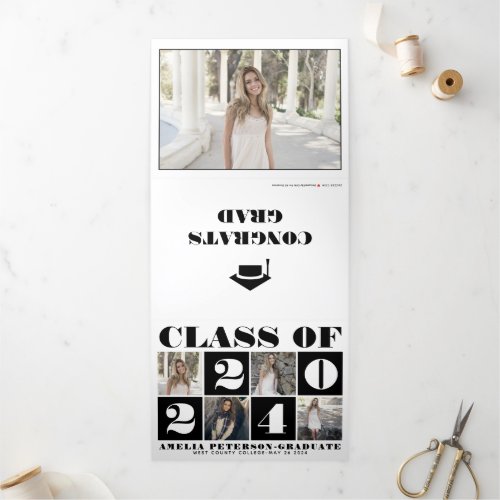Typography Class of 2024 photo collage black white Tri_Fold Announcement