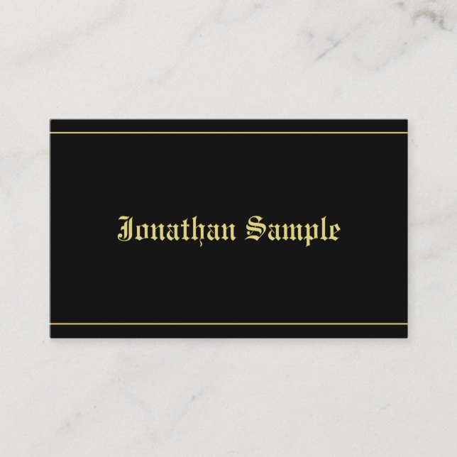 Typography Classic Old Font Black Gold Template Business Card (Front)