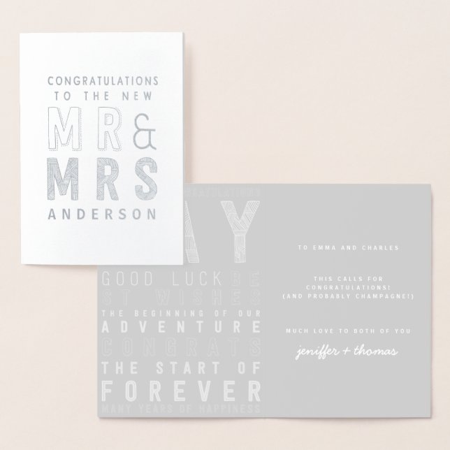 typography congratulations wedding card. foil card (Display)