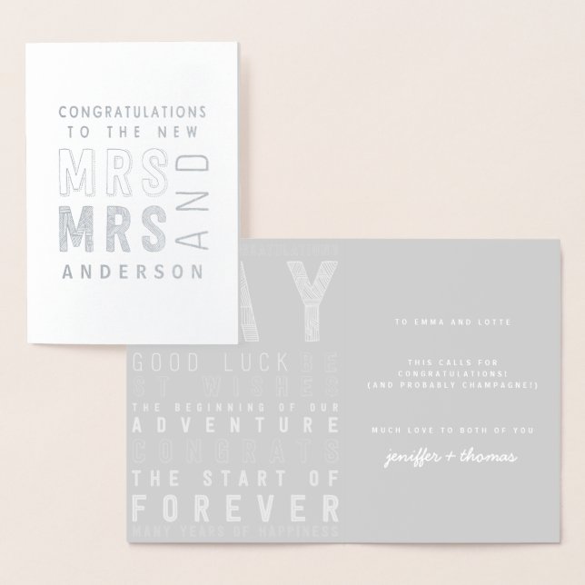 typography congratulations wedding card. foil card (Display)