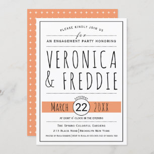 Typography coral peach wedding engagement party invitation