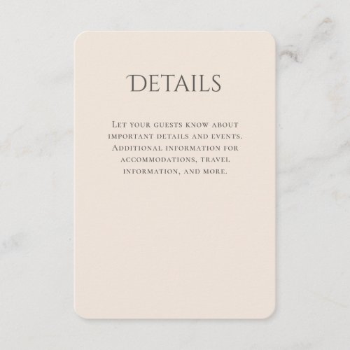 Typography Curved Beige Wedding Details Enclosure Card