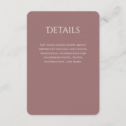 Typography Curved Mauve Wedding Details Enclosure Card