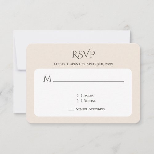 Typography Curved Monogram Beige Wedding RSVP Card