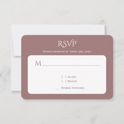 Typography Curved Monogram Mauve Wedding RSVP Card
