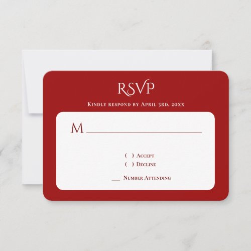 Typography Curved Monogram Red Wedding RSVP Card