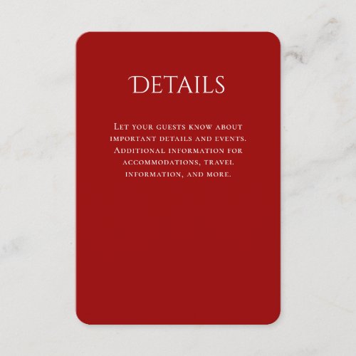 Typography Curved Red Wedding Details Enclosure Card