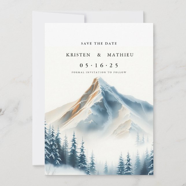 Typography Custom Mountain Save The Date (Front)