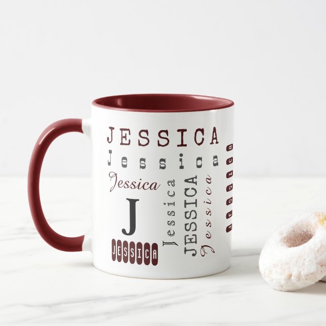 Typography Custom Repeating Name & Monogram Mug (With Donut)