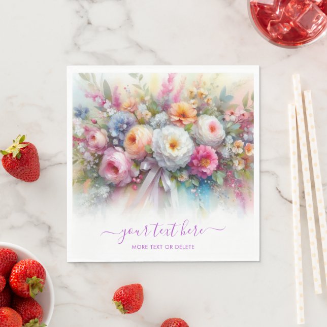 Typography Custom Text Aquarell Floral Luncheon Napkins (Insitu)