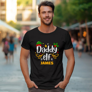 Typography Daddy Elf Fun Family Matching T-Shirt