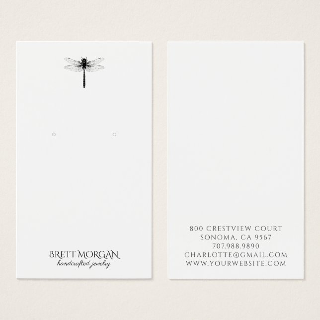 Typography Dragonfly Earring Jewelry Display Card (Front & Back)