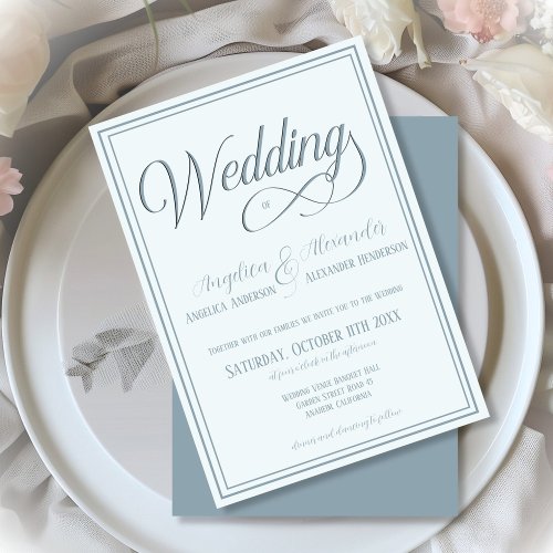 Typography Dusty blue Formal Wedding Invitation