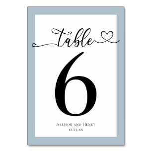 Typography Dusty Blue Gray Wedding Reception Table Number