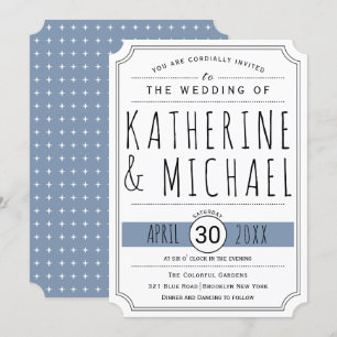 Typography dusty blue inverted corners wedding invitation