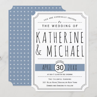 Typography dusty blue inverted corners wedding invitation