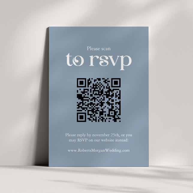 Typography Dusty Blue QR code Wedding RSVP Card (Creator Uploaded)