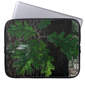 Typography Embedded Word Cloud Tree Leaves Bark Laptop Sleeve