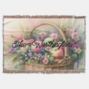 Typography Fall apples pastel colors watercolor  Throw Blanket