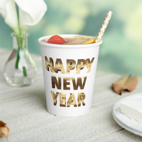Typography Faux Gold Lettering Happy New Year Paper Cups