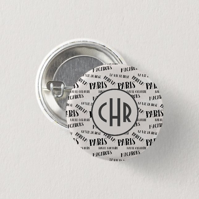 Typography French Theme Monogram | Paris | Parfum Button (Front & Back)